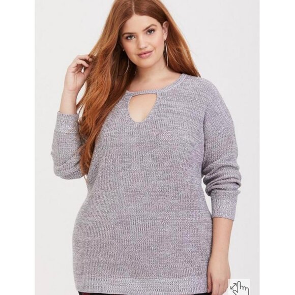 TORRID Gray + White Marl Round Cut Out Keyhole Neck Tunic Knit Sweater Size 2X - Picture 1 of 7